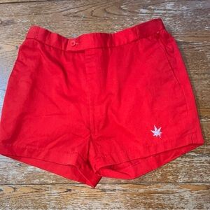 Vintage Boast Red Shorts: Embroidered Leaf, Elastic/Button Waist 34